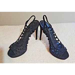 Pelle Moda Black Strappy Slingback Heels Suede Leather Womens Size 8
